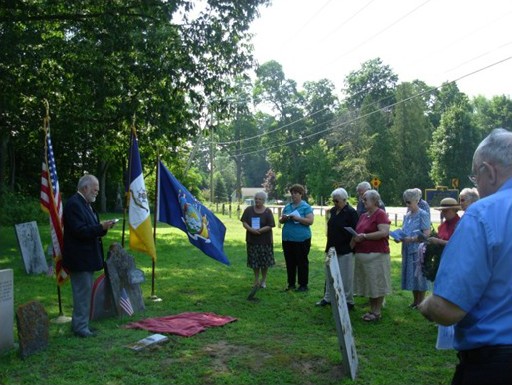 James Hays giving the welcoming remarks at the grave marking of Isaac Finch on Saturday, August 15, 2009 at the Blockhouse Cemetery in Peru, New York
