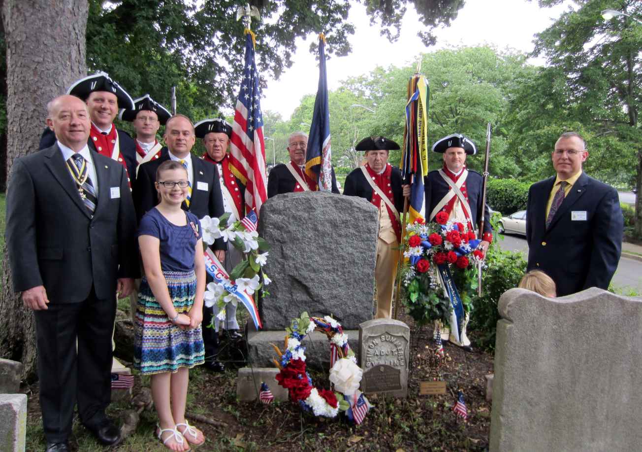 The Simon Sommers grave marking was a joint ceremony between the George Washington and Fairfax Resolves Chapters of the SAR. Chapter and Color Guard members from both chapters are shown at The Falls Church cemetery in Falls Church, VA. C.A.R. was also represeted at the event.